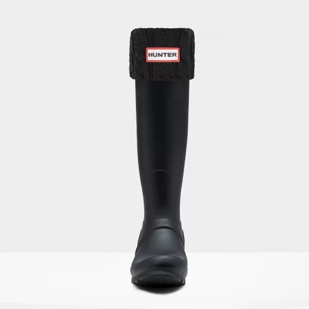 HUNTER Tall Boot Socks Black Stitch Cable